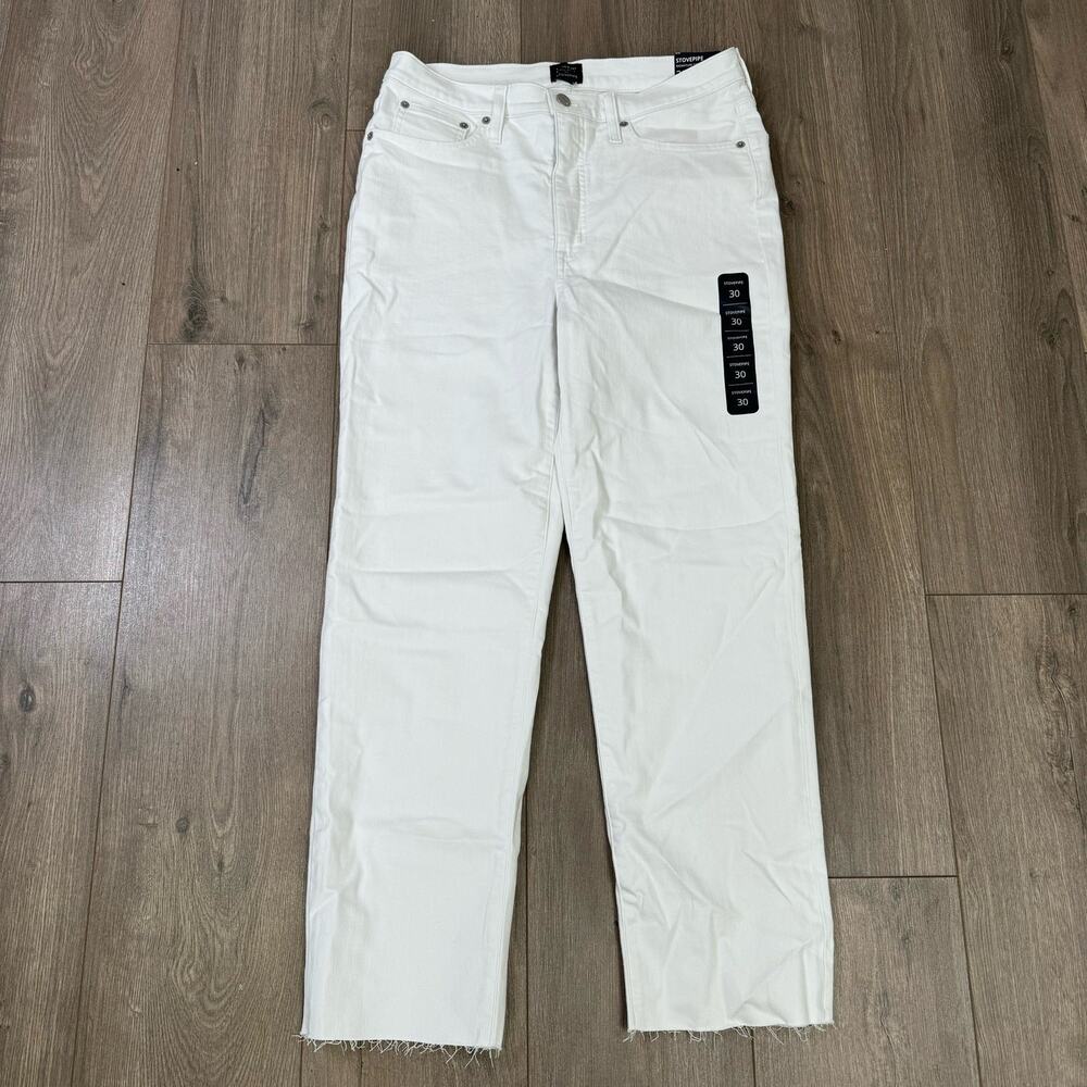 J.Crew Stovepipe Jeans WMNS 30 White Raw Hem Stretch Denim Modern Minimalist